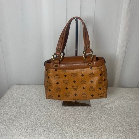 GUC MCM SMALL COGNAC VISETOS BOSTON BAG, L 10” x H 6.5” x D 3.5” - Picture 2 of 9